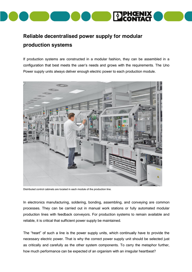 Reliable decentralised power supply for modular production systems