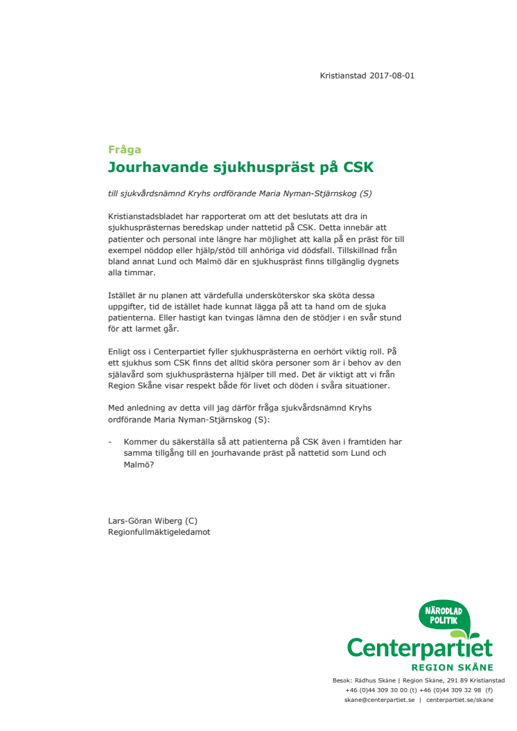 Fråga - Jourhavande sjukhuspräst på CSK