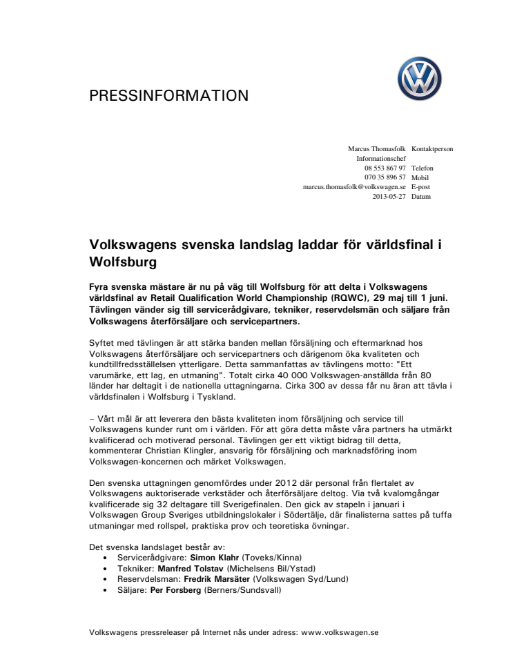Volkswagens svenska landslag laddar för världsfinal i Wolfsburg 