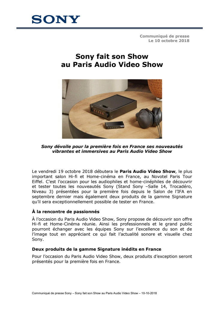 Sony fait son Show  au Paris Audio Video Show