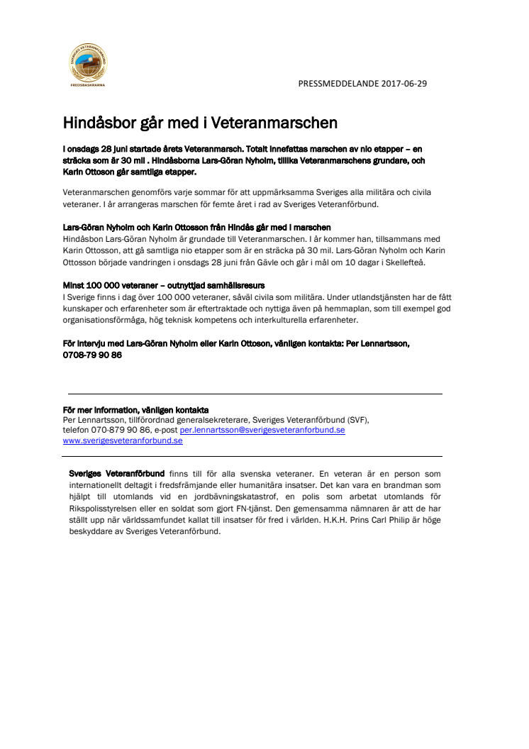 ​Hindåsbor går med i Veteranmarschen