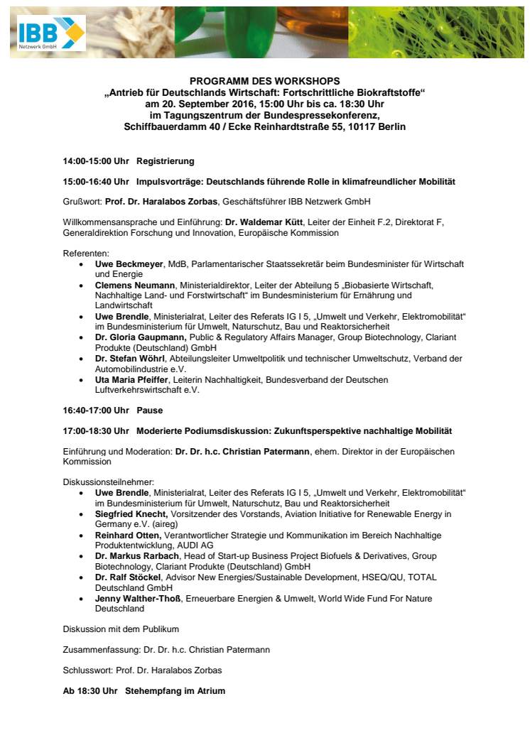 Programm Workshop "Fortschrittliche Biokraftstoffe"