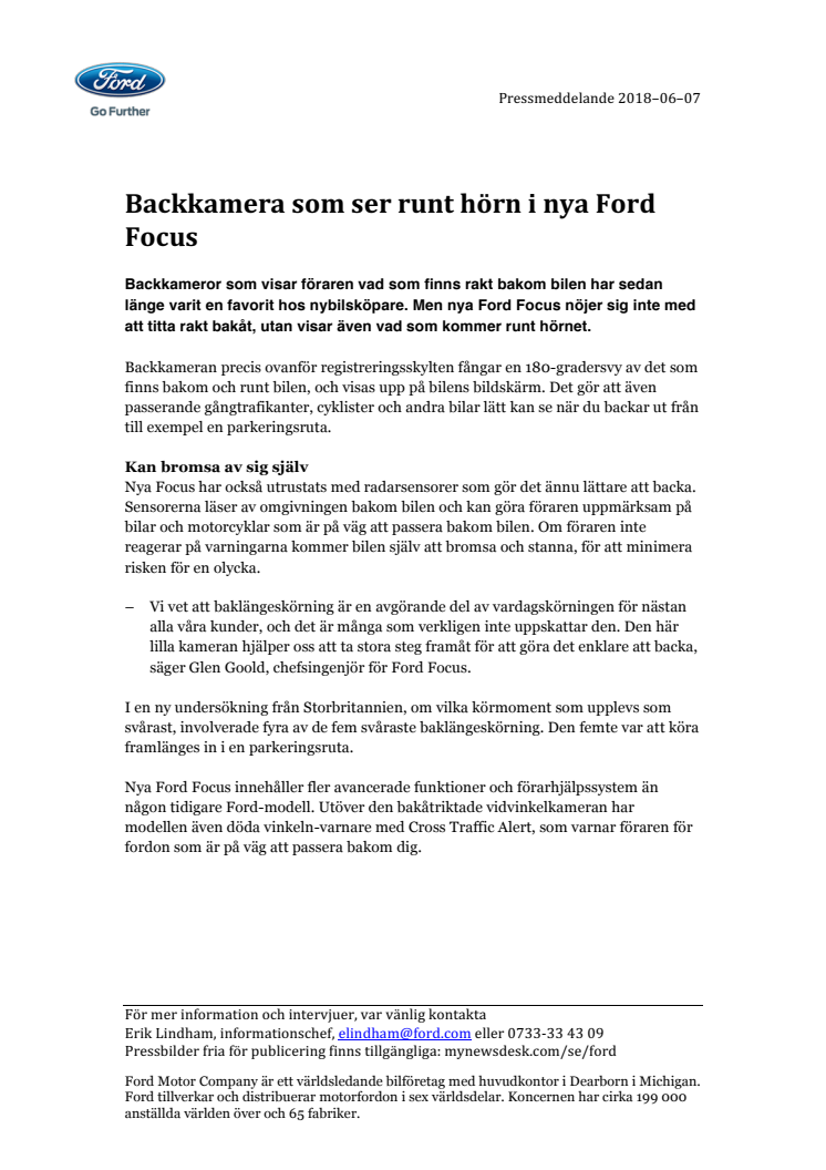 Backkamera som ser runt hörn i nya Ford Focus