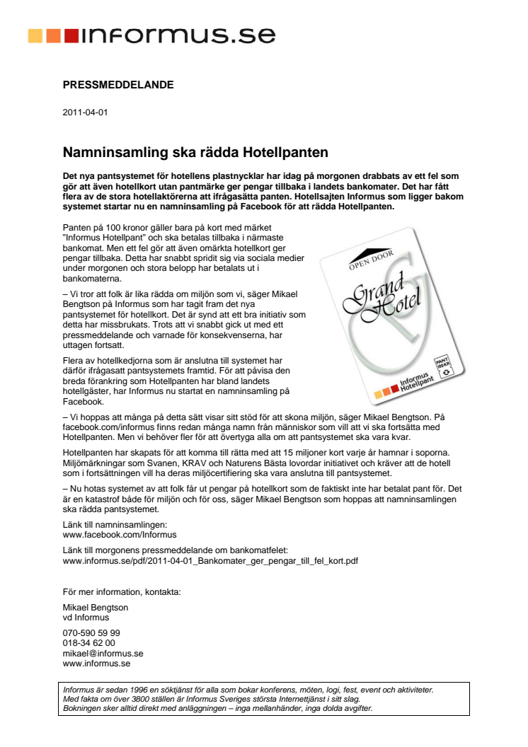 Namninsamling ska rädda Hotellpanten (aprilskämt 2011)