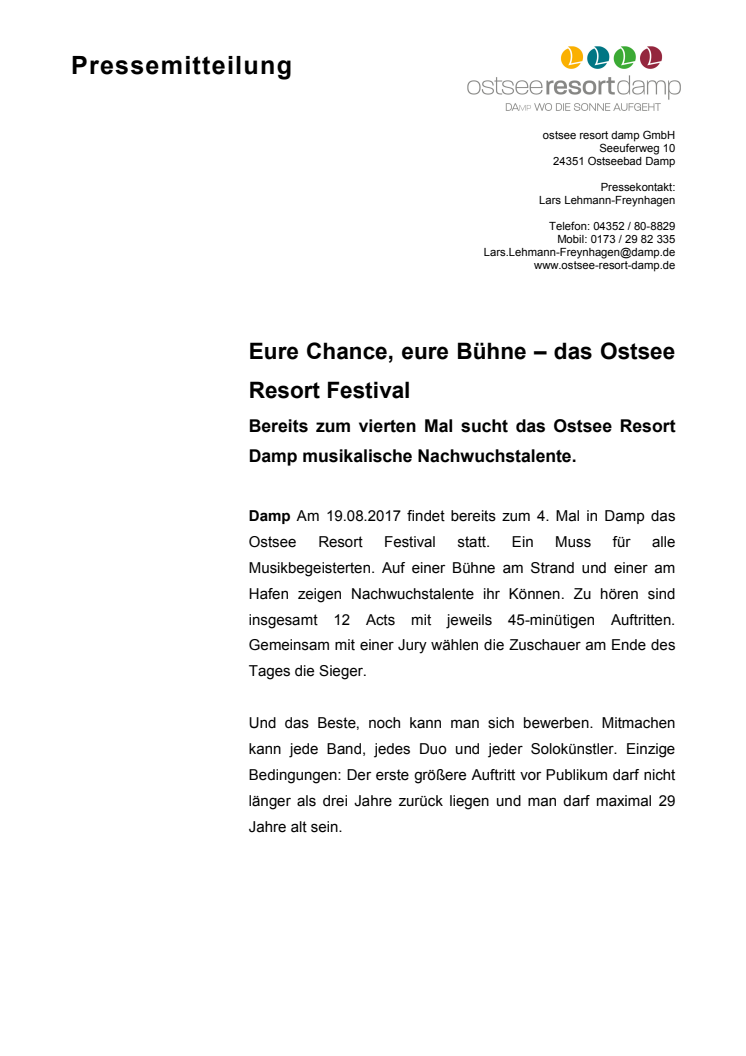 Eure Chance, eure Bühne – das Ostsee Resort Festival