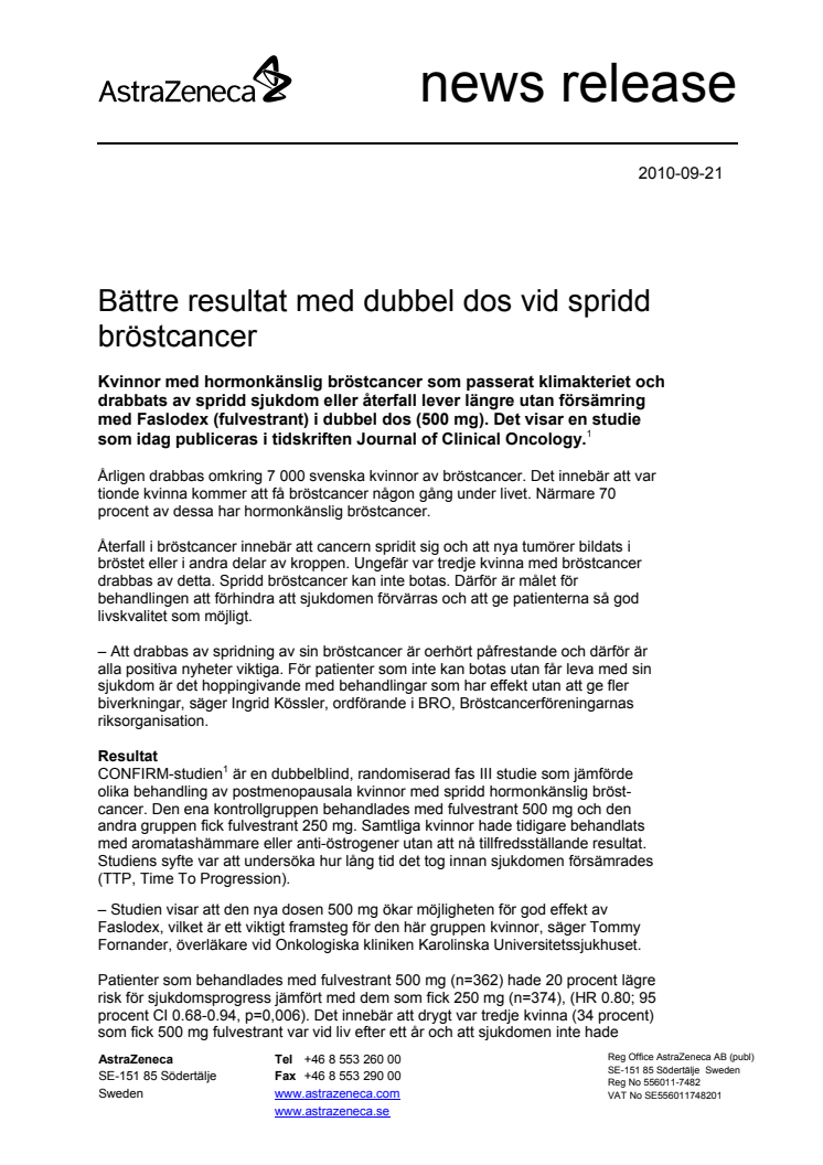 Bättre resultat med dubbel dos vid spridd bröstcancer