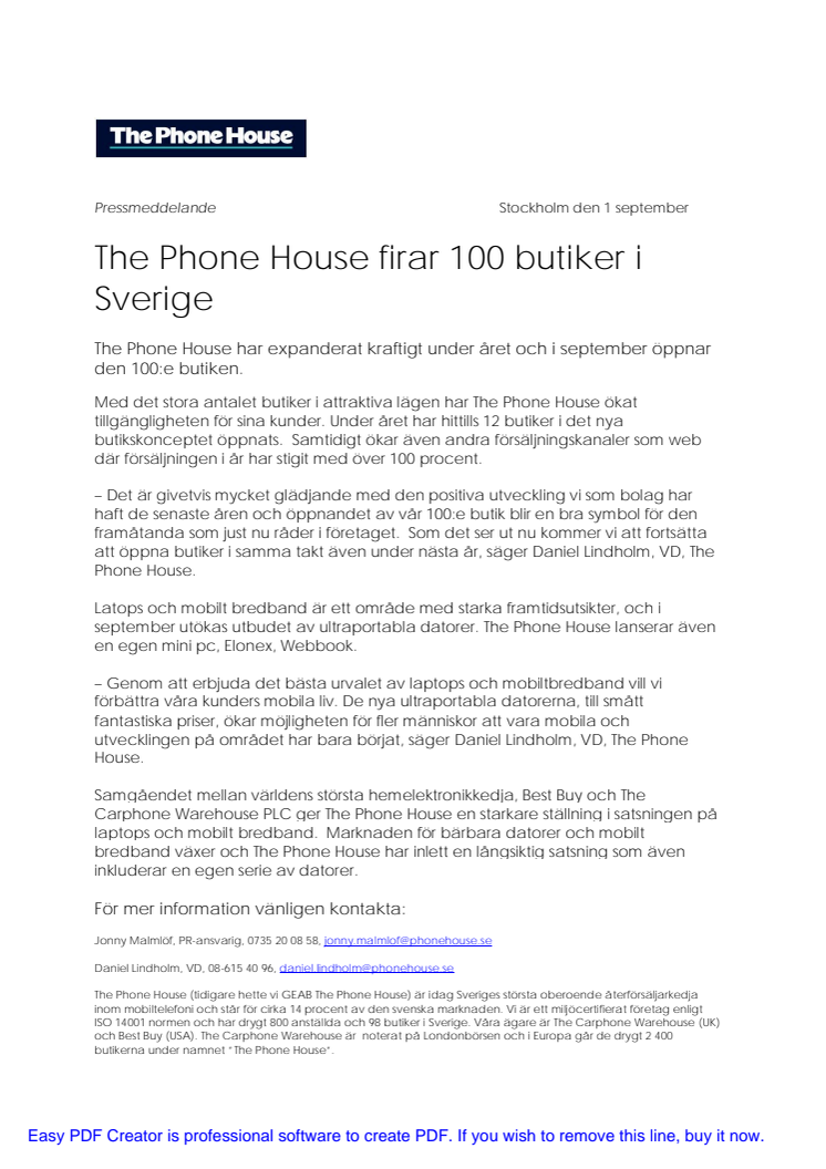 The Phone House firar 100 butiker i Sverige 