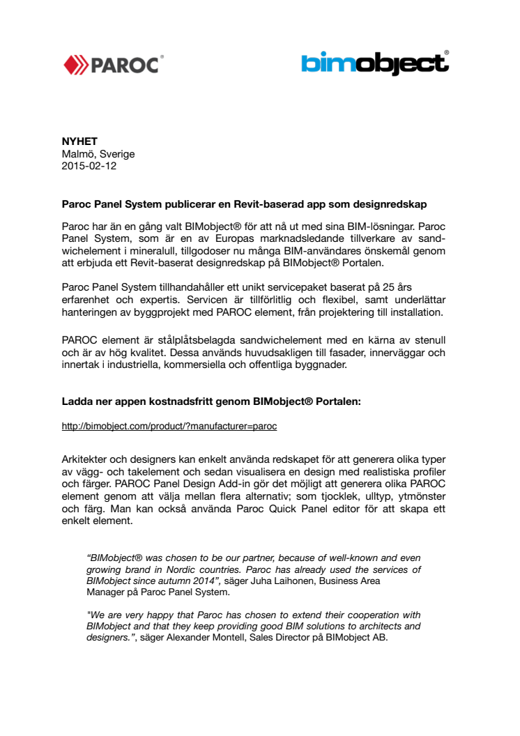 Paroc Panel System publicerar en Revit-baserad app som designredskap