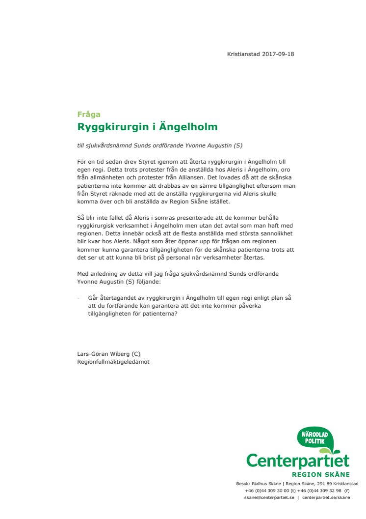 Fråga - Ryggkirurgin i Ängelholm