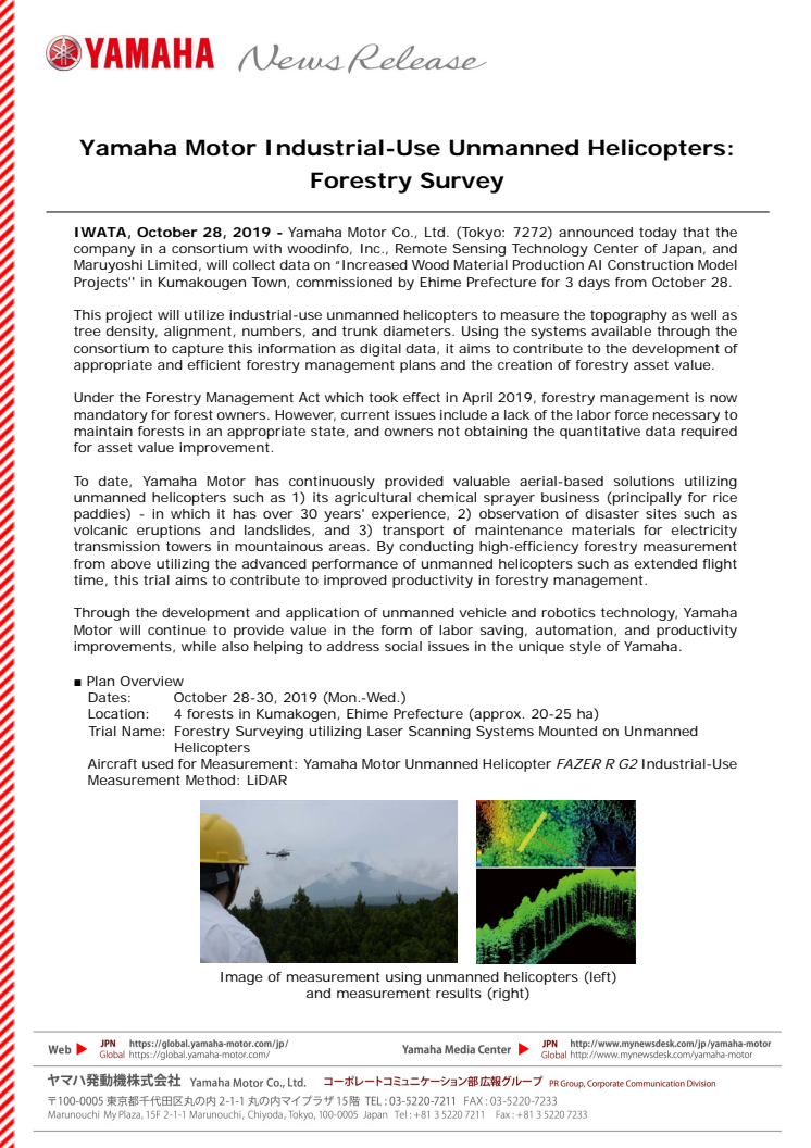 Yamaha Motor Industrial-Use Unmanned Helicopters: Forestry Survey