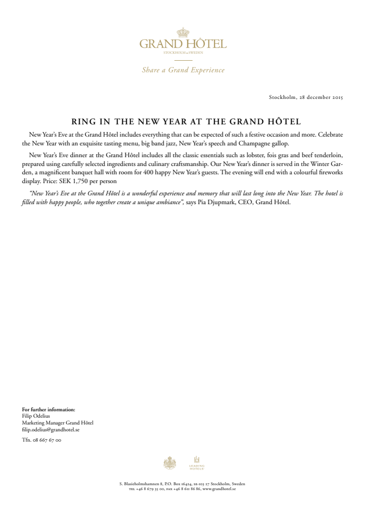 Ring in the New Year at the Grand Hôtel