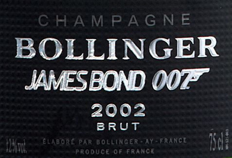 Specialutgåva James Bond Bollinger "002 for 007" etikett med pistol