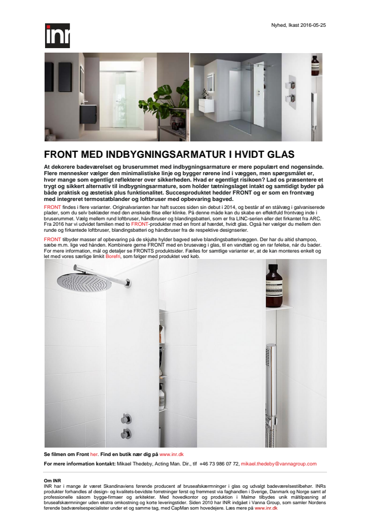 FRONT med indbygningsarmatur i hvidt glas