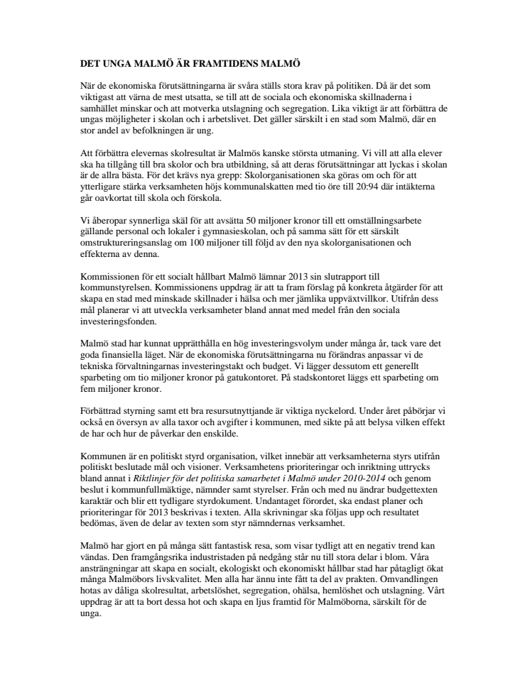 Rödgrönas budgettext för 2013 klar