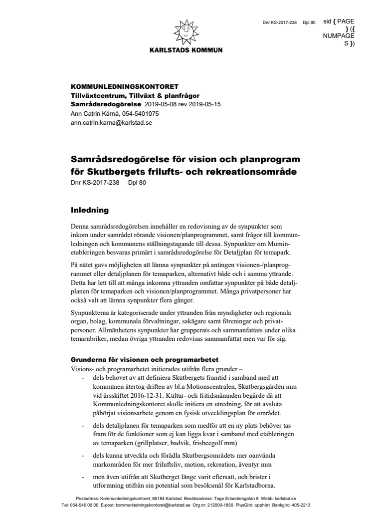 Samrådsredogörelse för vision och planprogram för Skutberget - 190515