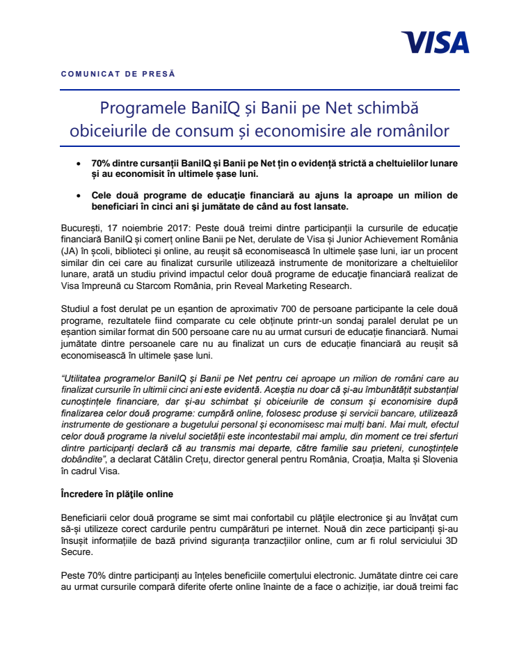 Programele BaniIQ și Banii pe Net schimbă obiceiurile de consum și economisire ale românilor