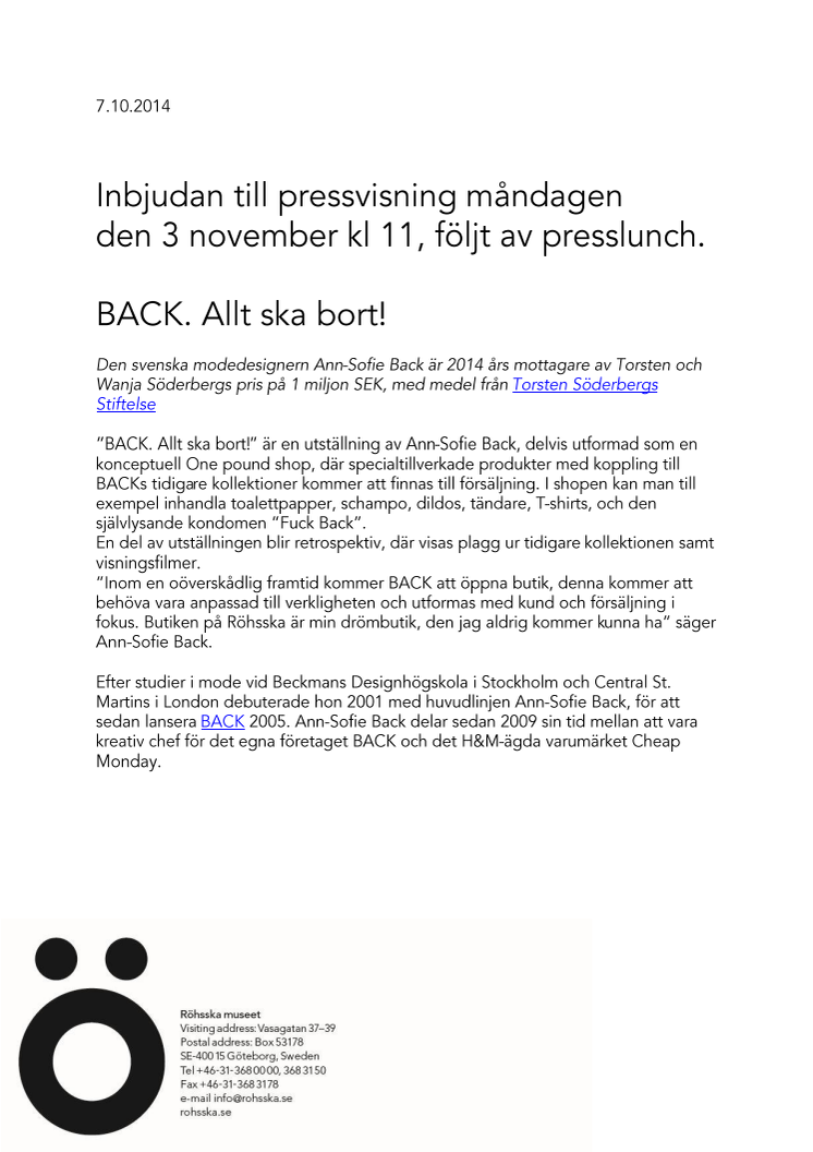 Pressvisning BACK. Allt ska bort! 