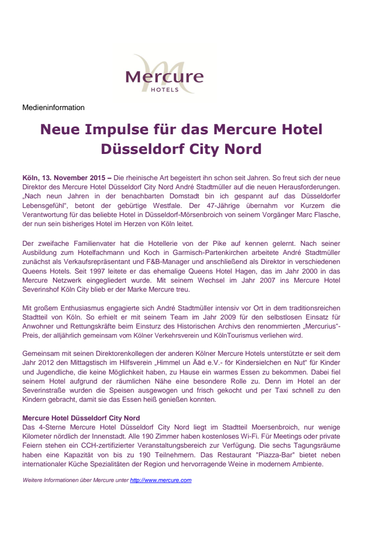 Neue Impulse für das Mercure Hotel Düsseldorf City Nord
