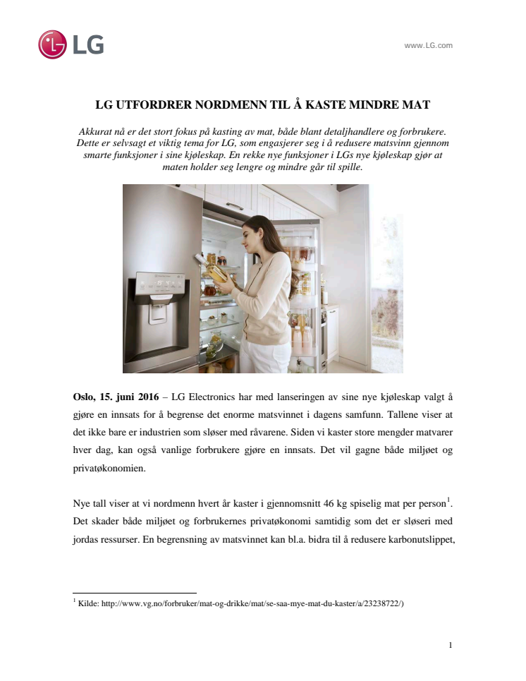 LG UTFORDRER NORDMENN TIL Å KASTE MINDRE MAT