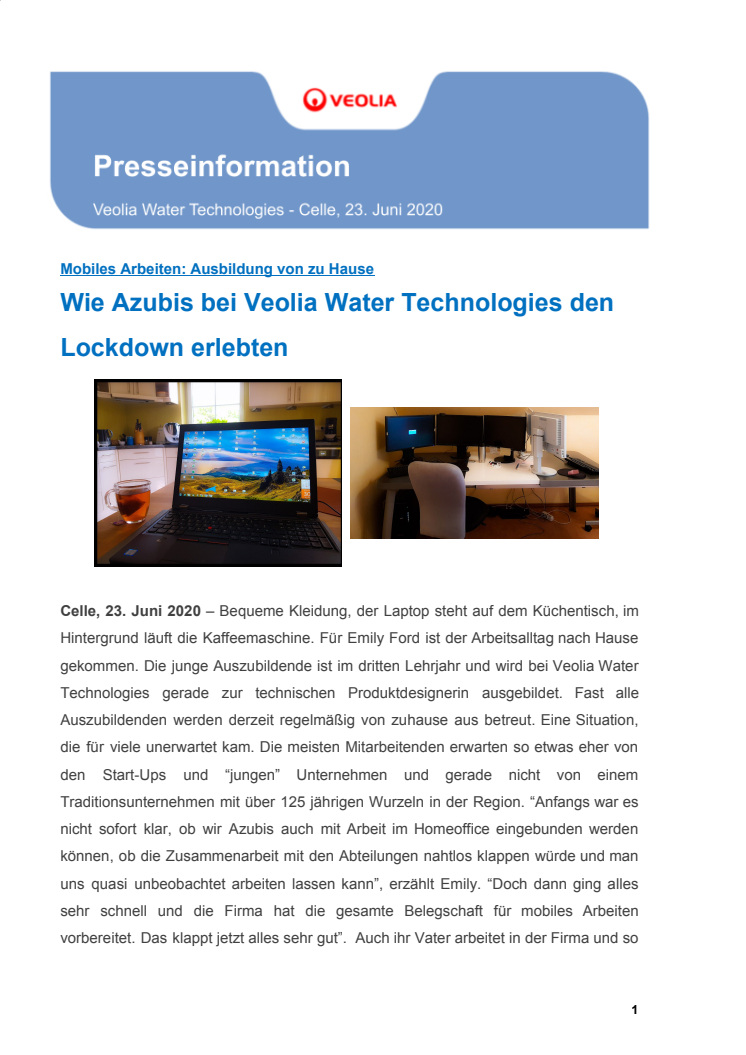 Neues Arbeiten: Wie Azubis bei Veolia Water Technologies den Lockdown erlebten