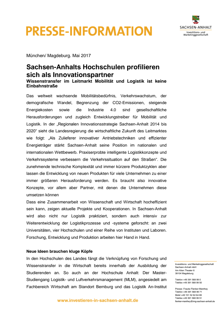 Sachsen-Anhalts Hochschulen profilieren sich als Innovationspartner