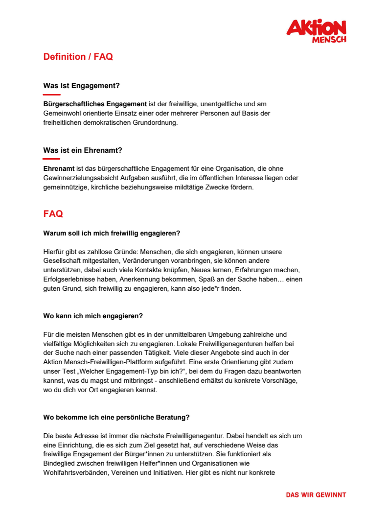 Freiwilliges Engagement - Definition / FAQ