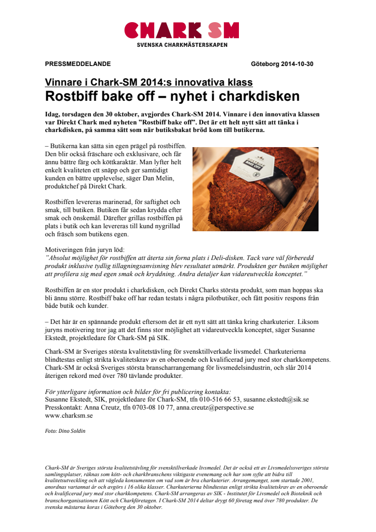 Vinnare i Chark-SM 2014:s innovativa klass Rostbiff bake off – nyhet i charkdisken
