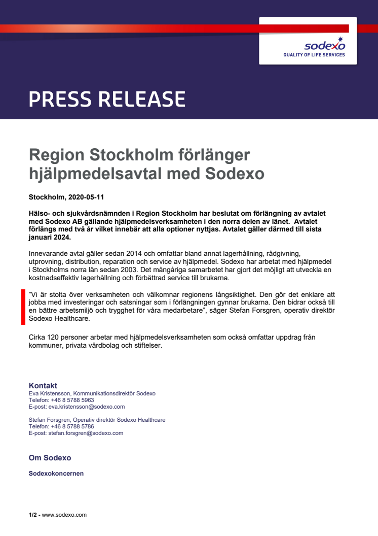 Region Stockholm förlänger hjälpmedelsavtal med Sodexo