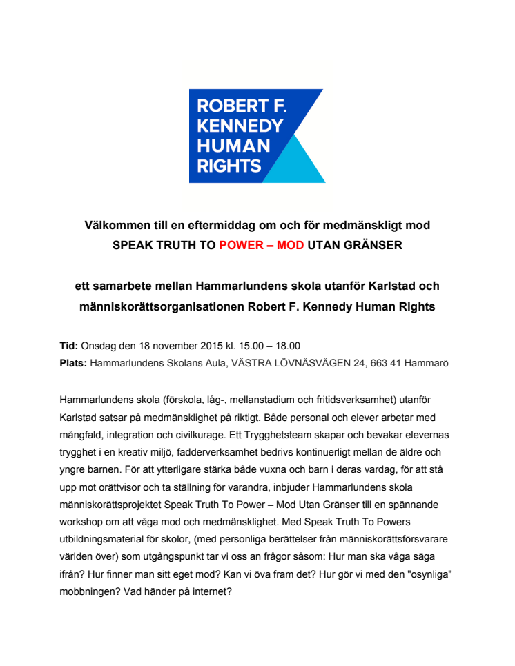 Robert F. Kennedy Human Rights besöker Karlstad