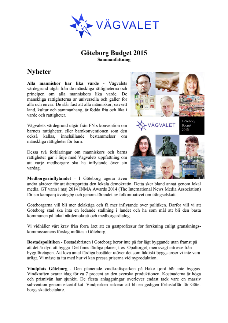 Sammanfattning - Budget 2015 för Göteborg Stad