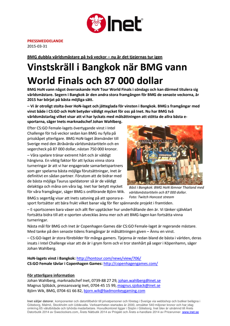 Vinstskräll i Bangkok när BMG vann World Finals och 87 000 dollar