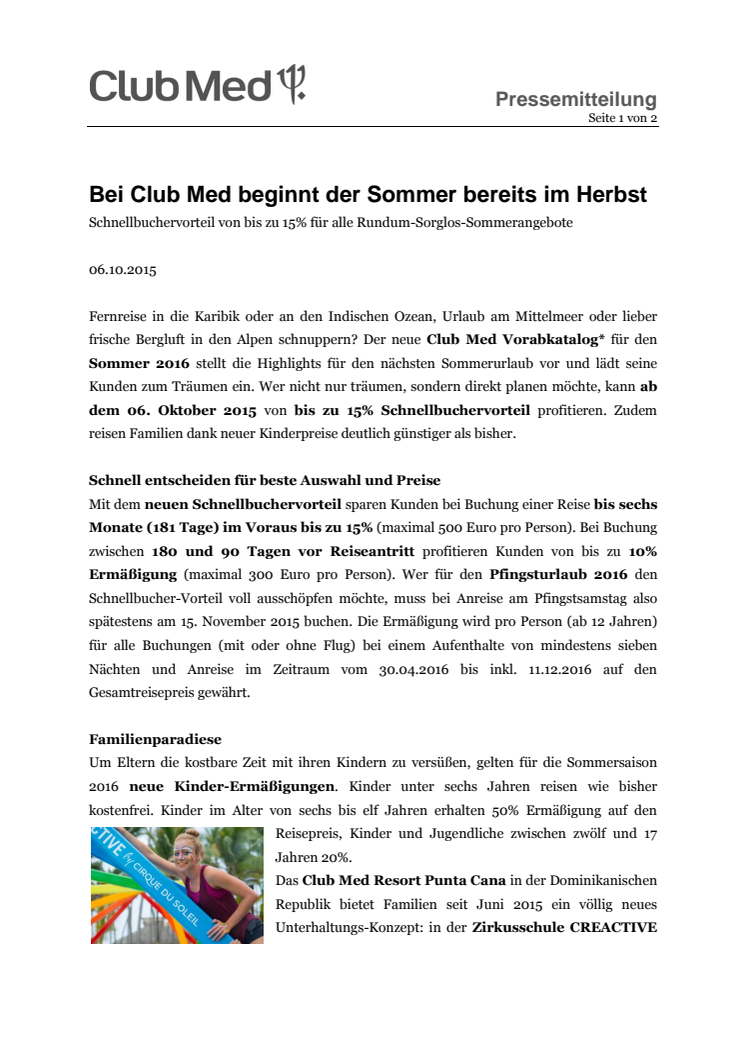 Bei Club Med beginnt der Sommer bereits im Herbst