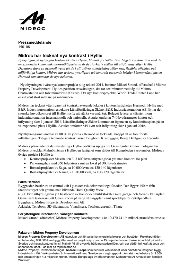 Midroc har tecknat nya kontrakt i Hyllie