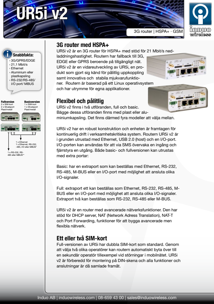 UR5i v2 HSPA+ router för M2M