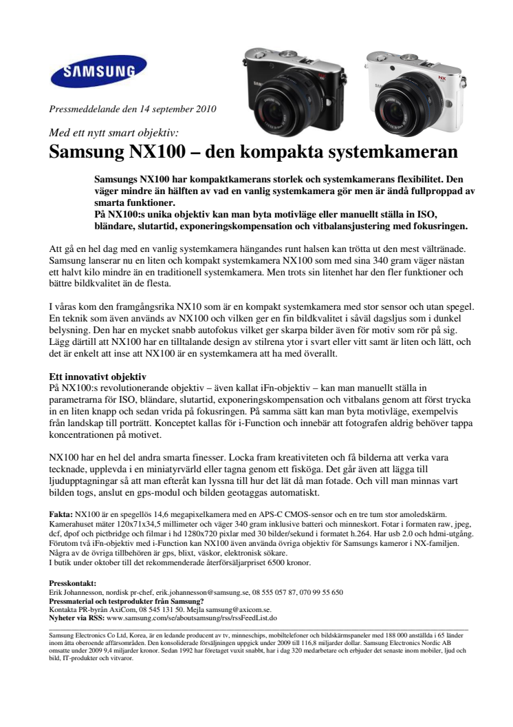 Samsung NX100 – den kompakta systemkameran