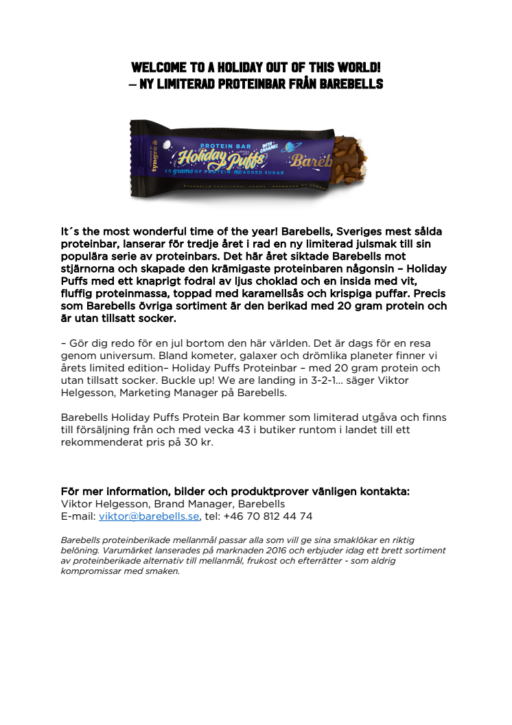 Welcome to a holiday out of this world! – Ny limiterad proteinbar från Barebells