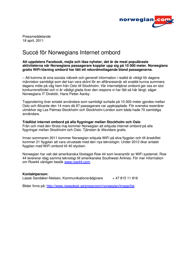 Succé för Norwegians Internet ombord