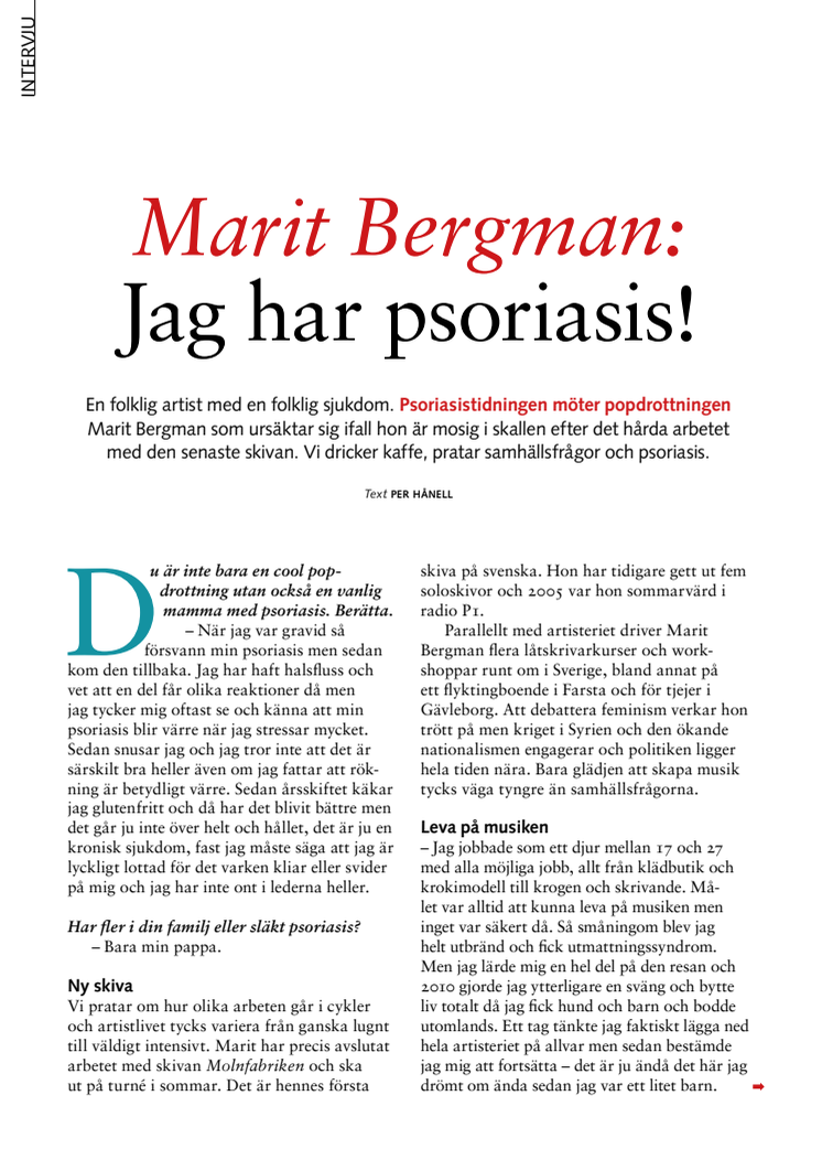 Marit Bergman: Jag har psoriasis! - Artikel