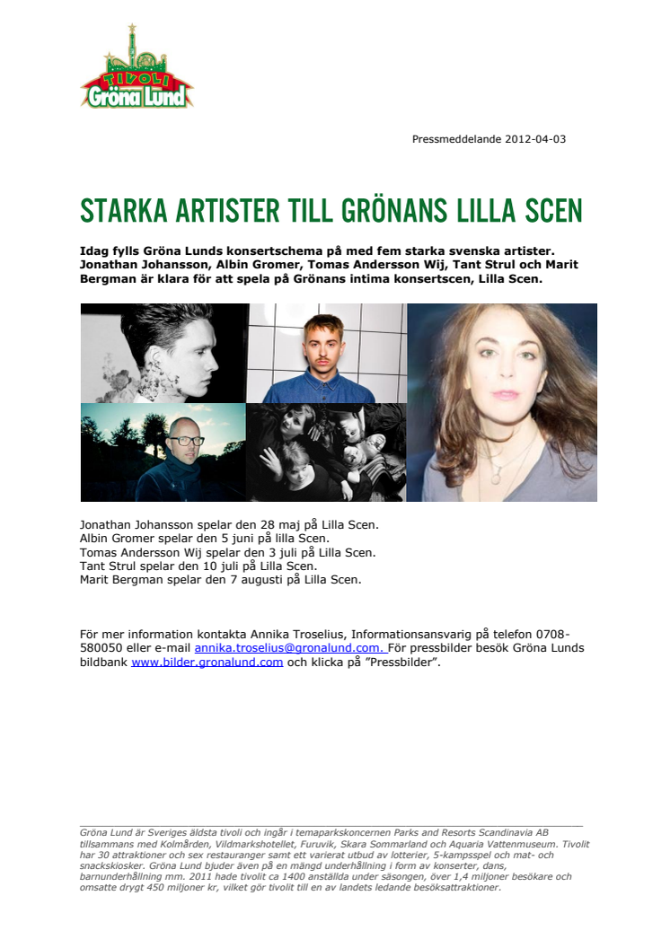 Fem starka artister till Grönans Lilla Scen