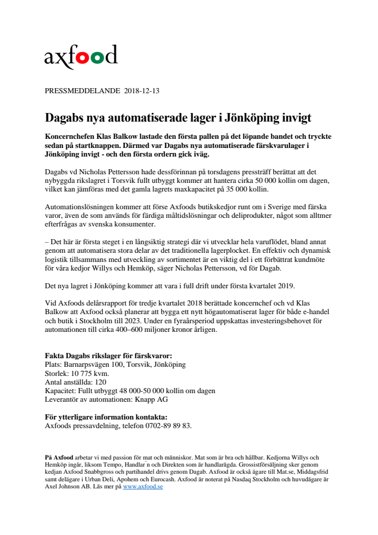 Dagabs nya automatiserade lager i Jönköping invigt