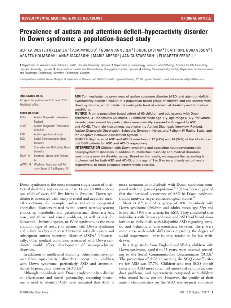 ADHD och autismspektrumtillstånd vid Downs syndrom