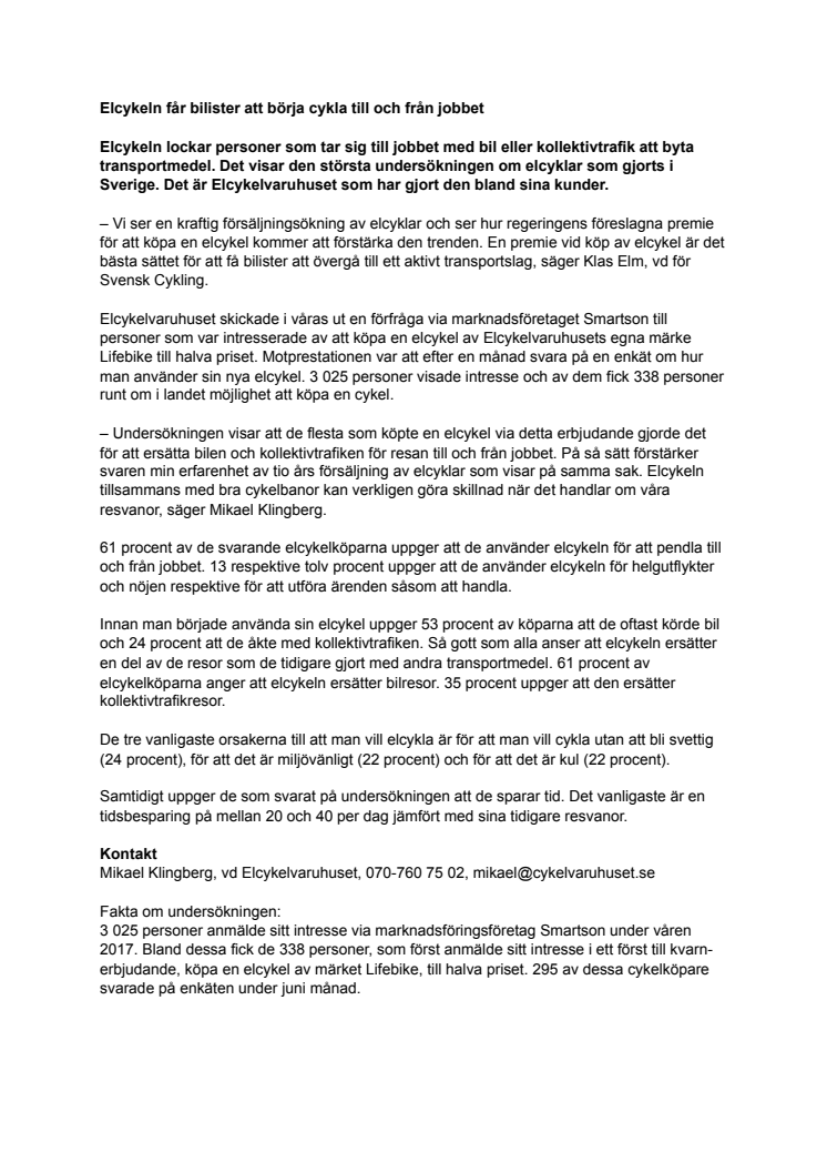 Elcykeln får bilister att börja cykla till och från jobbet