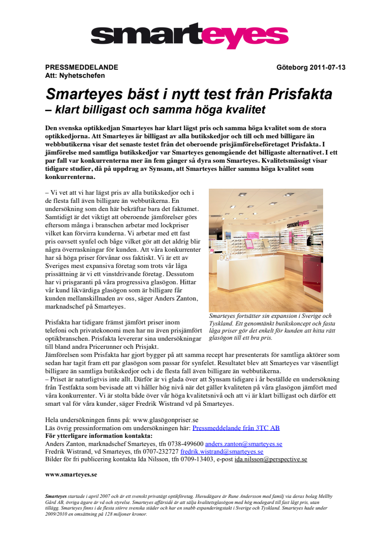 Smarteyes bäst i nytt test från Prisfakta  – klart billigast och samma höga kvalitet