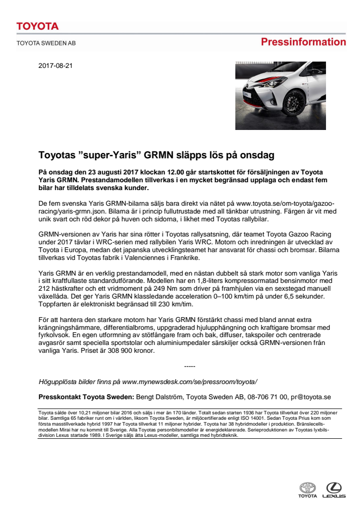 Toyotas ”super-Yaris” GRMN släpps lös på onsdag