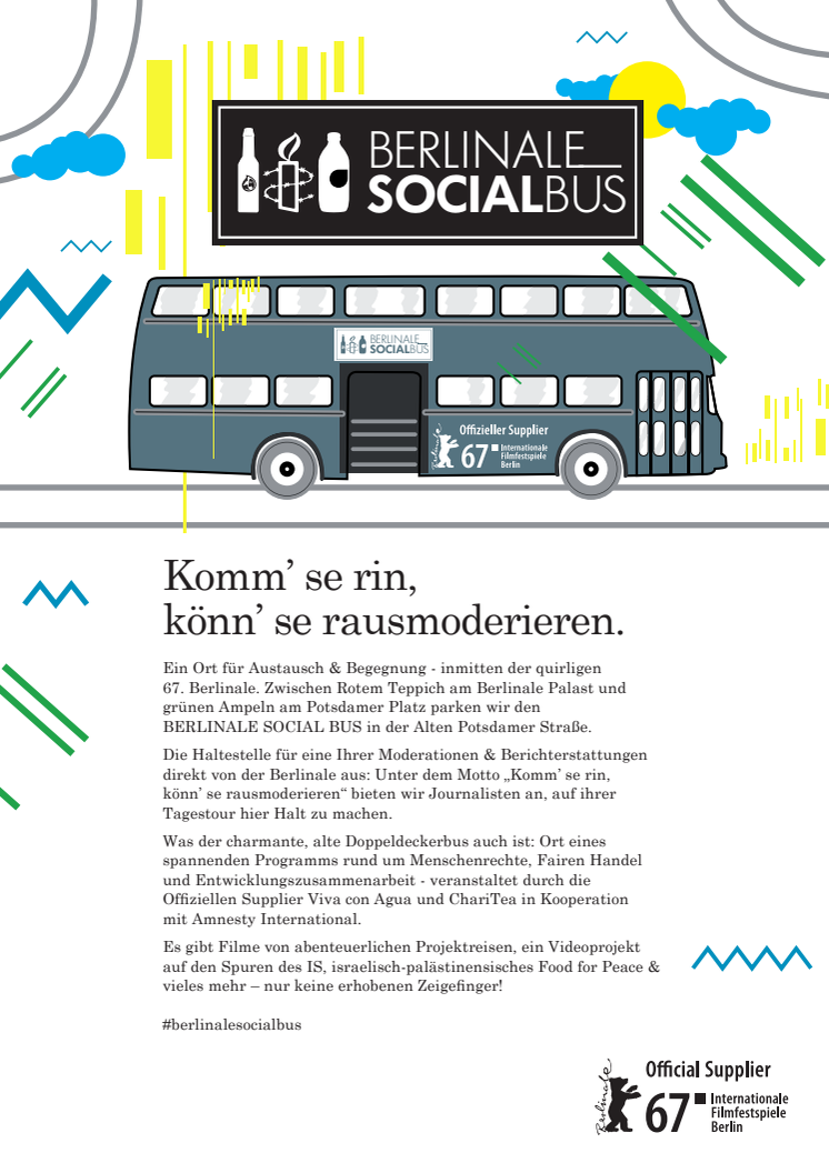 Viva con Agua auf der Berlinale 2017 im SOCIAL BUS mit Lemonaid & Amnesty International