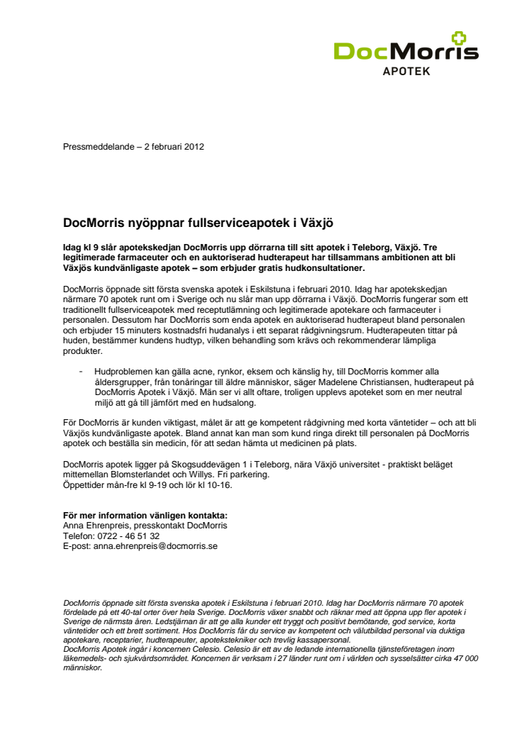 DocMorris nyöppnar fullserviceapotek i Växjö