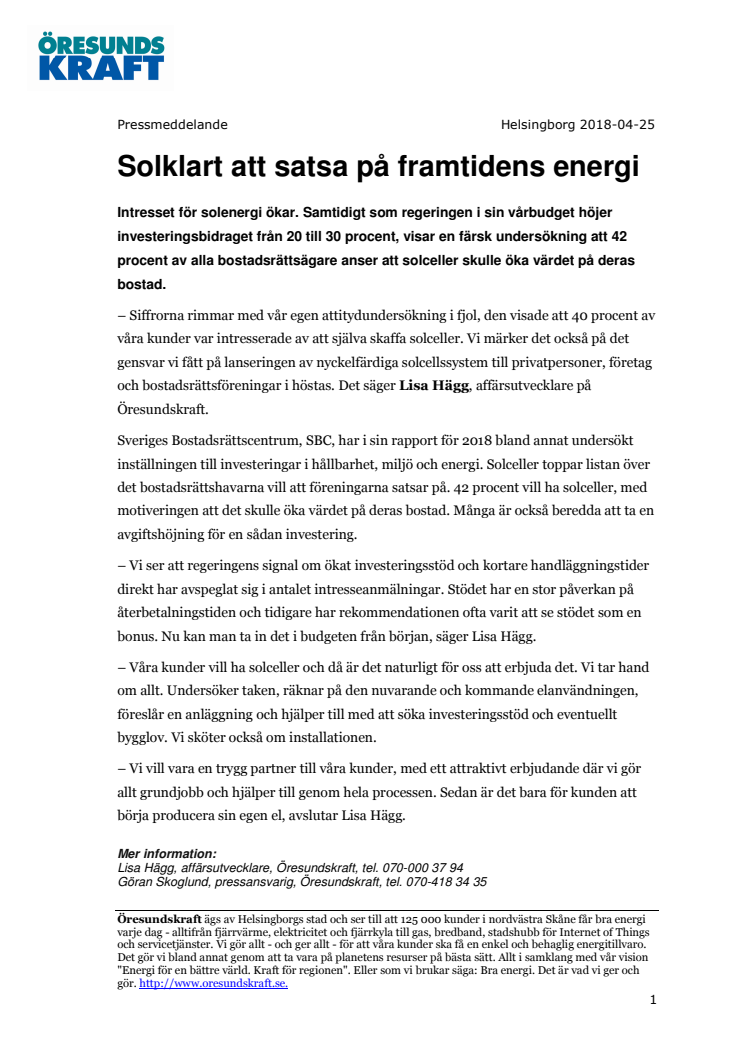 Solklart att satsa på framtidens energi