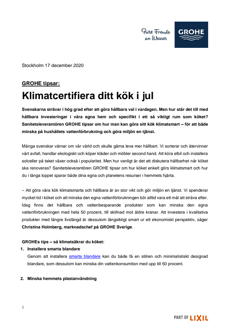 GROHE tipsar: Klimatcertifiera ditt kök i jul