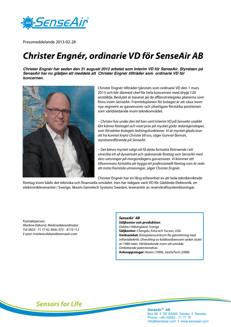 Christer Engnér, ordinarie VD för SenseAir AB