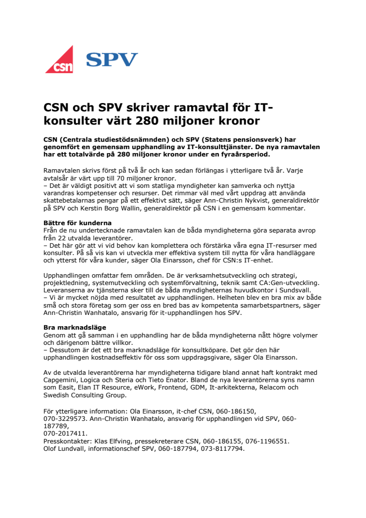 Swedish Consulting Group tecknar avtal med CSN och SPV